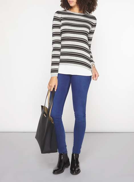 **Tall Grey and Black Stripe Tie Side 2-in-1 Jumper